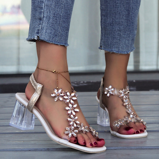 Women's Floral Sandals: Transparent High Heel Summer Shoes