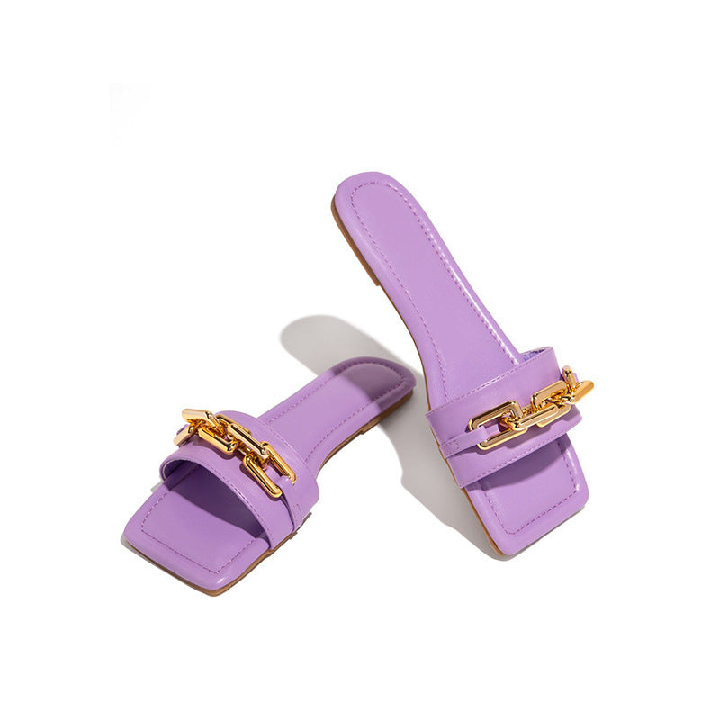 Women’s Square Toe Chain Sandals – Chic, Comfy & Stylish!