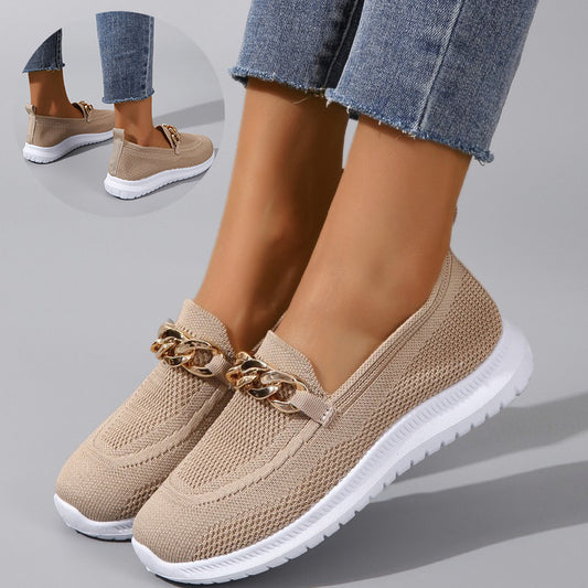 Women’s Mesh Walking Shoes – Chic, Comfy & Gold Chain Style!