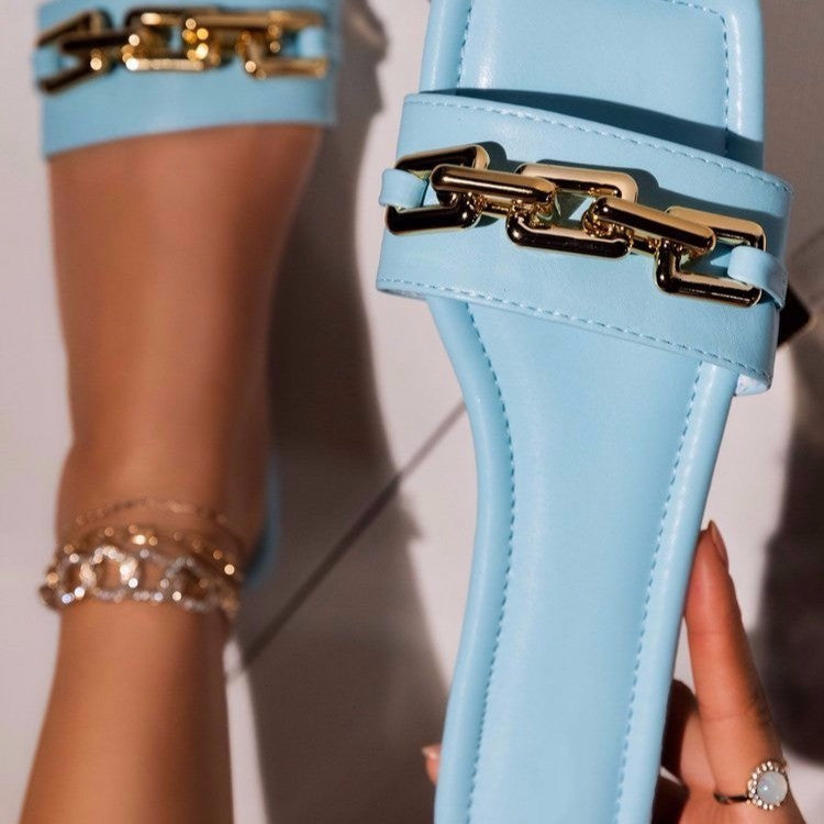 Women’s Square Toe Chain Sandals – Chic, Comfy & Stylish!