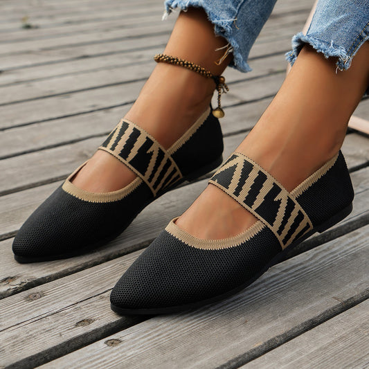 Women’s Mary Jane Pointed Flats – Chic, Striped Strap & Comfy!