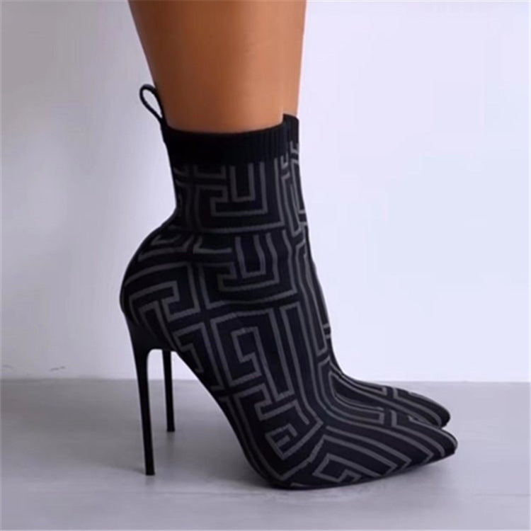 Women's Printed Ankle Boots: High Heel Pointed Toe Shoes