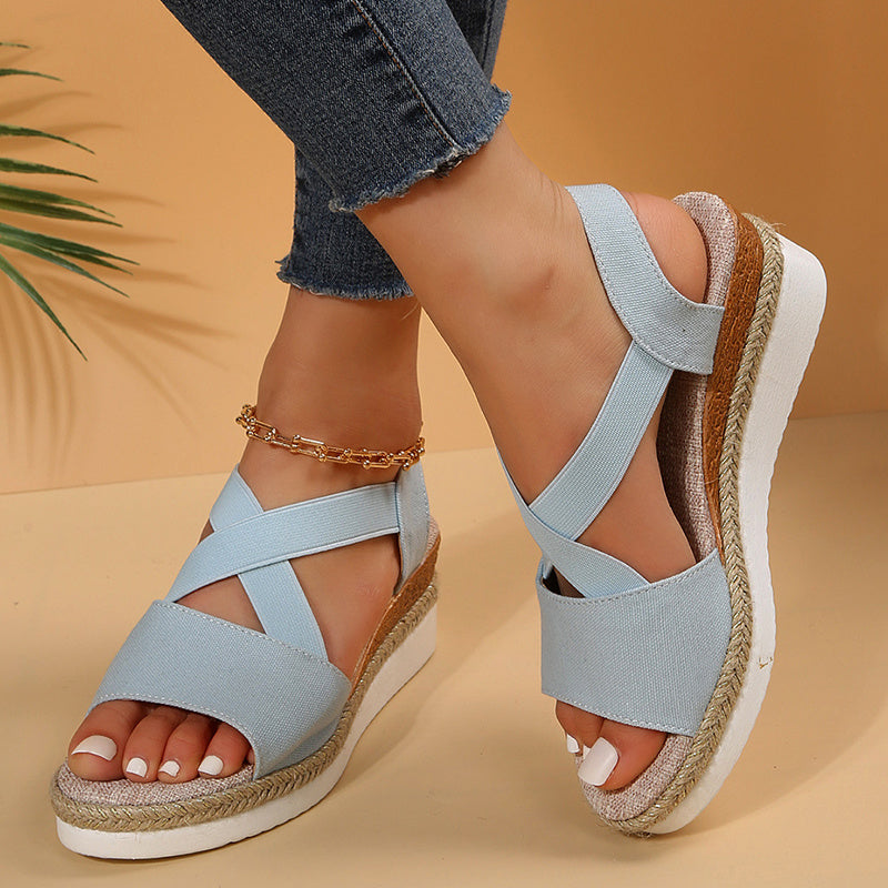 Summer Wedge Sandals: Cross-Strap Hemp Platform Gladiator Shoes 👡🌞