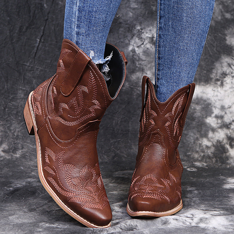 Women's Western Cowboy Boots: Embroidered Ankle Cowgirl Style