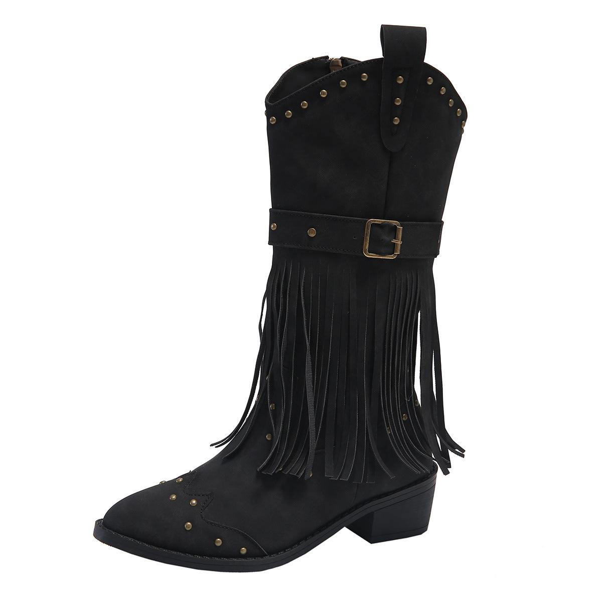 Women's Western Boots: Retro Tassel Mid-Calf Square Heel