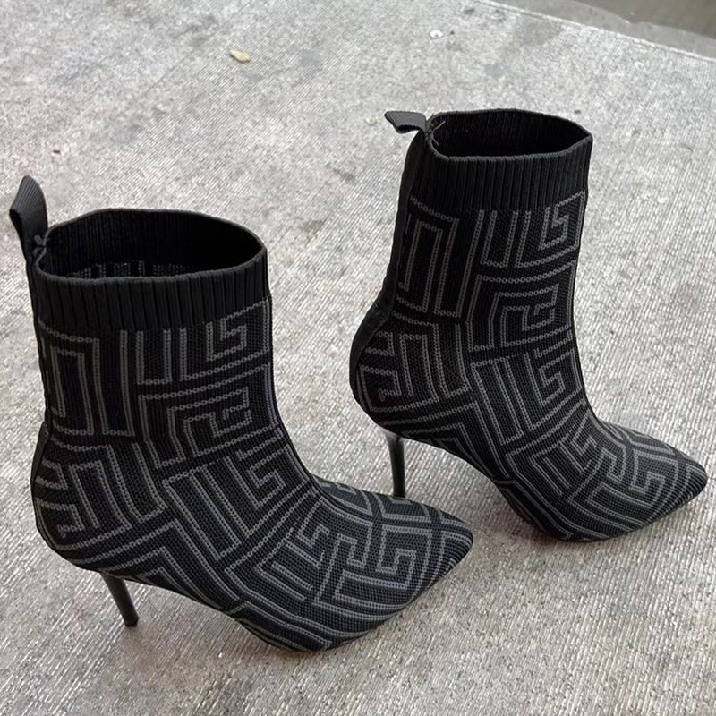 Women's Printed Ankle Boots: High Heel Pointed Toe Shoes