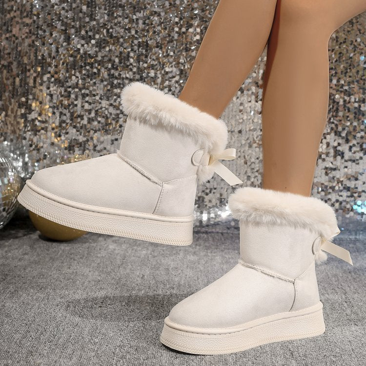 Women's Winter Snow Boots: Suede, Warm Plush & Bowknot