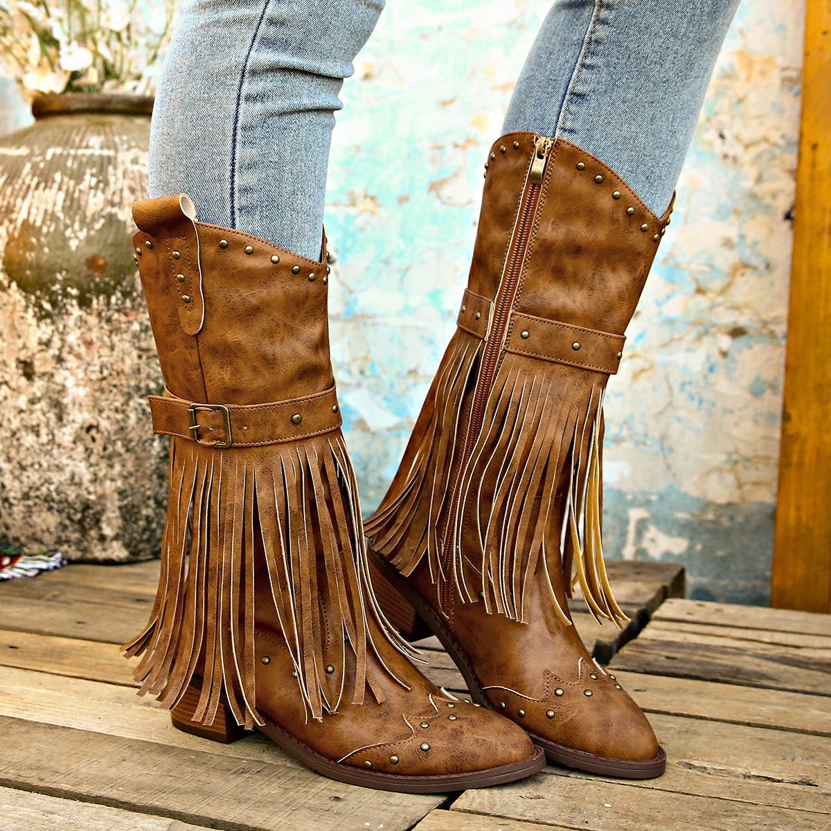 Women's Western Boots: Retro Tassel Mid-Calf Square Heel