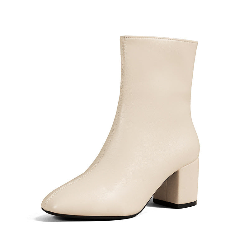 Women's Chunky Heel Boots: Pointed Toe Mid-Calf with Zipper