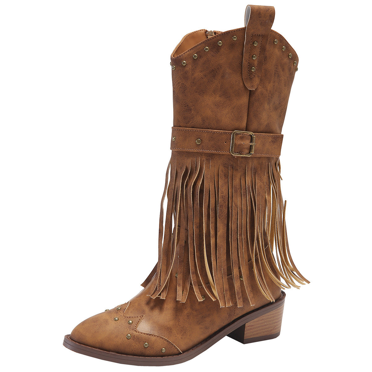 Women's Western Boots: Retro Tassel Mid-Calf Square Heel