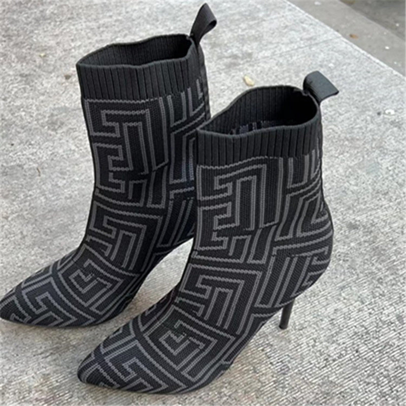 Women's Printed Ankle Boots: High Heel Pointed Toe Shoes