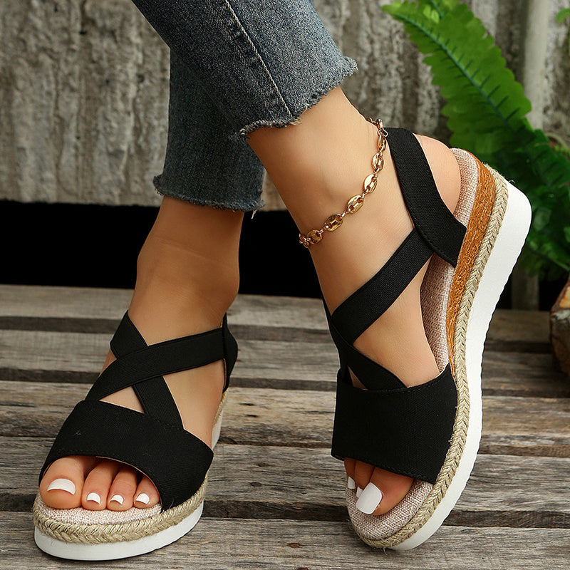 Summer Wedge Sandals: Cross-Strap Hemp Platform Gladiator Shoes 👡🌞