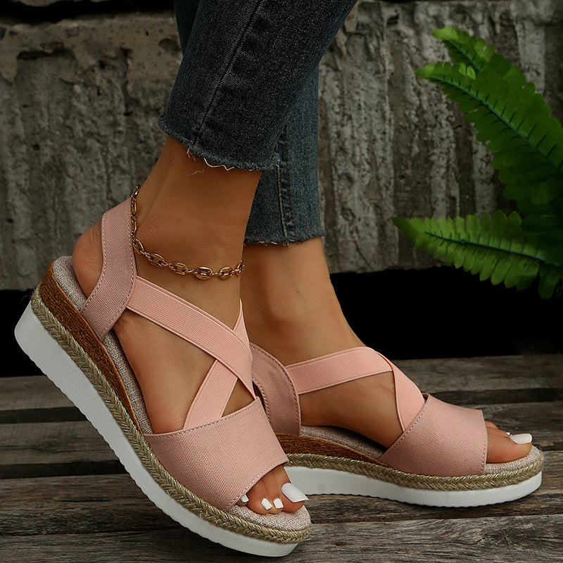 Summer Wedge Sandals: Cross-Strap Hemp Platform Gladiator Shoes 👡🌞